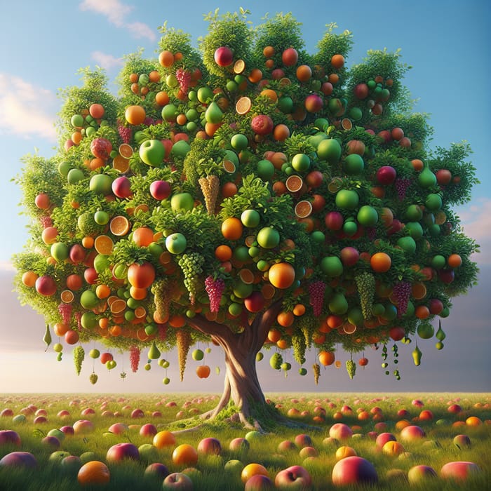 Unique Multi-Fruit Tree in Full Bloom