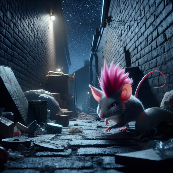 Sneaky Pink Mohawk Mouse in Urban Alley - Intrigue & Mystery