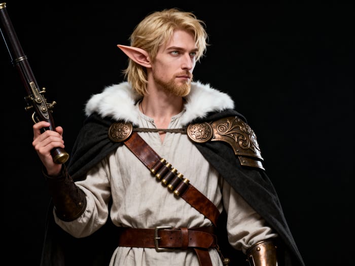 Realistic Elf Character Design with Armor and Weapon