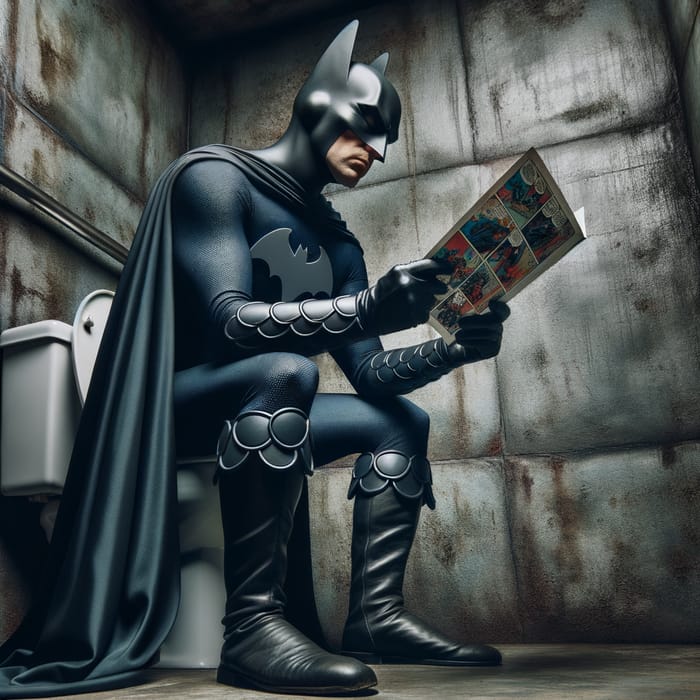 Batman in Batcave Restroom | Engrossed in Comic | Humorous Moment