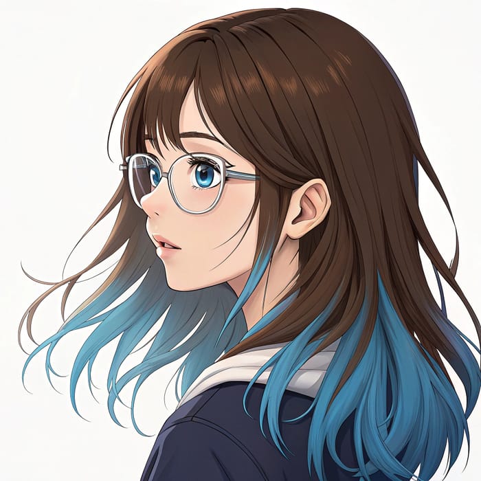 Anime Girl with Brown Hair and Blue Tips