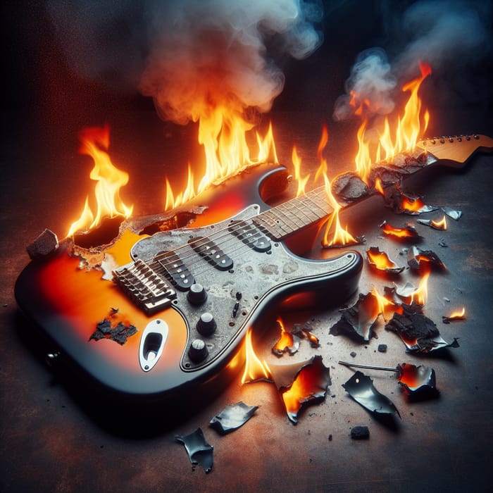 Burned broken electric guitar - Destruction and passion