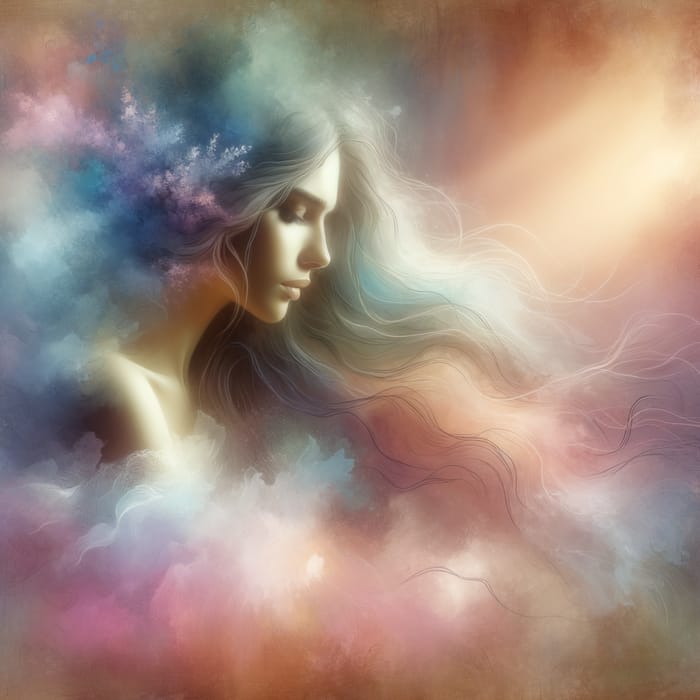 Mystical Woman Portrait: Dreamy Pastel Colors & Ethereal Lighting