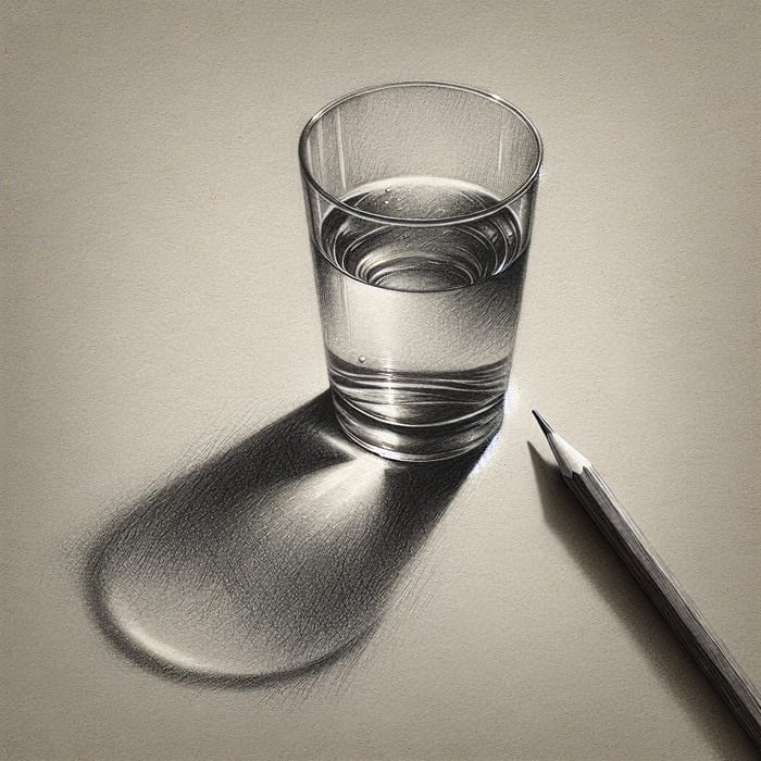 Delicate Hyperrealism: Water Glass Pencil Sketch