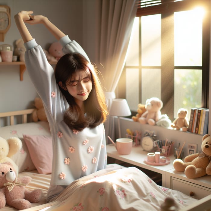 Adorable South Asian Girl Waking Up in Cozy Room