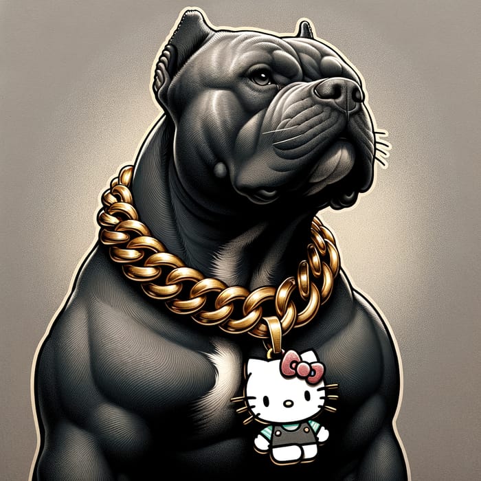 Gray American Bully with Gold Chain and Hello Kitty