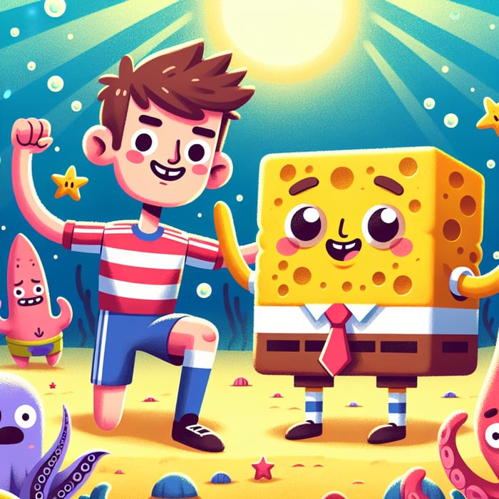 Athletic Person and Bob Sponge in Magical Undersea Scene