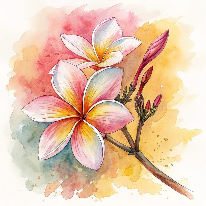 Plumeria Flower Watercolor in Afremov Style