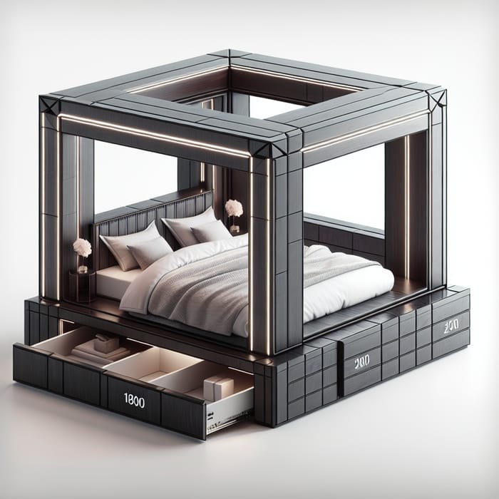 Regal Cubic Black Metal Bed with Mirror Headboard | 180x200 cm