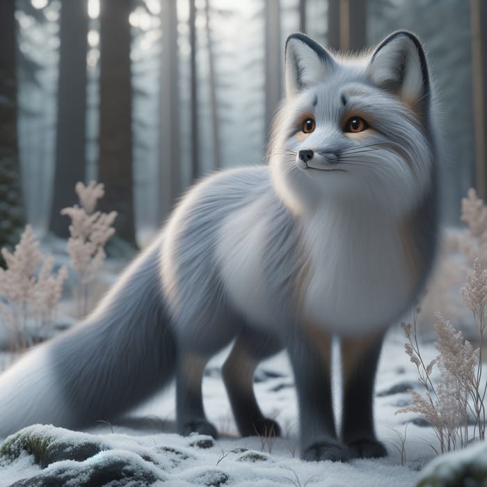 Majestic Silver Fox in Winter Forest | Wilderness Beauty