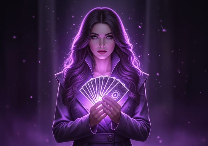 Mystical Woman with Tarot Cards in Ethereal Glow Mystical Woman with Tarot Cards in Ethereal Glow