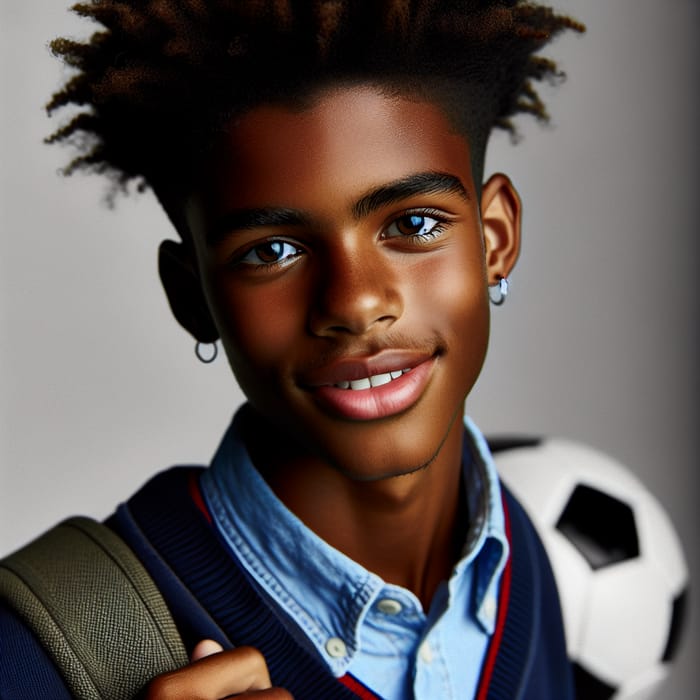 Realistic Portrait of Enthusiastic 15-Year-Old High School Student and Amateur Footballer Djibril Traoré