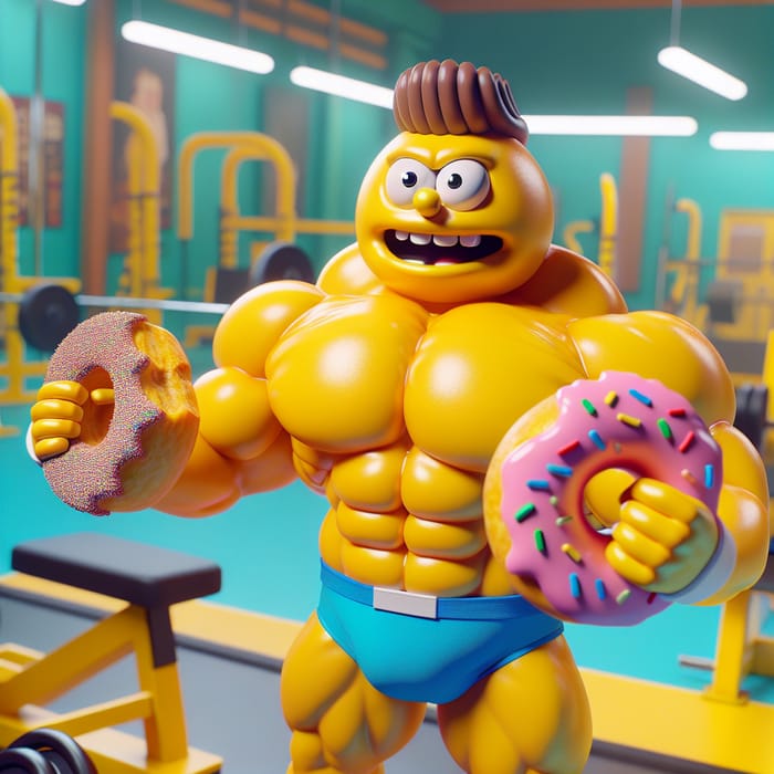 Homer Simpson Bodybuilder with Donut Dumbbells