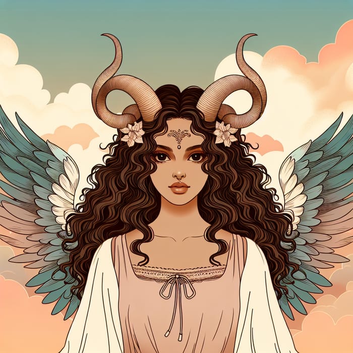 South Asian Girl with Curly Hair | Horns and Wings Drawing