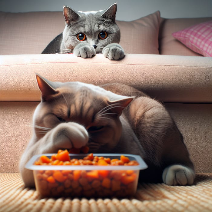 Mischievous Cat Nibbling on Sofa - Hilarious Moment