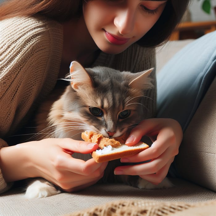 Stealthy Cat Eating on Couch | Heartwarming Moment with Owner