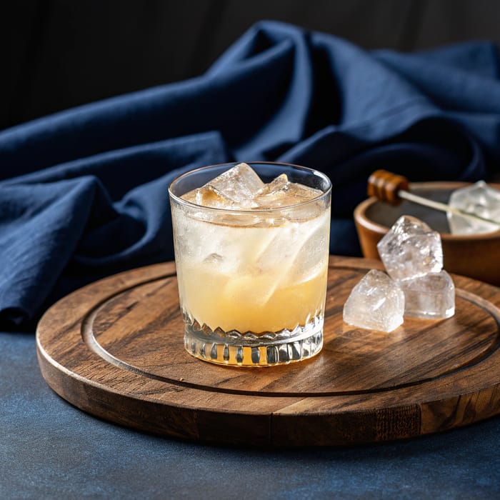 Whiskey Sour Cocktail on Wooden Table