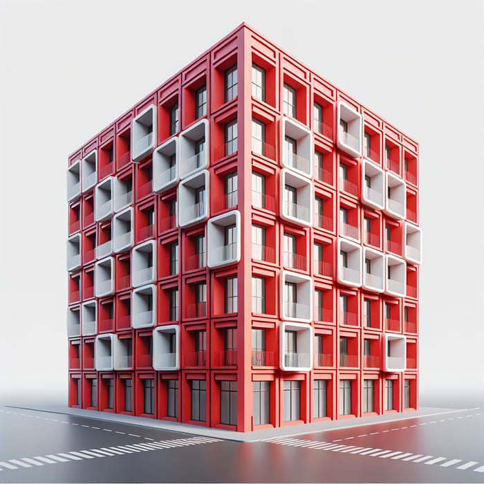 Red Cube Building with White Parametric Colors | Large Windows