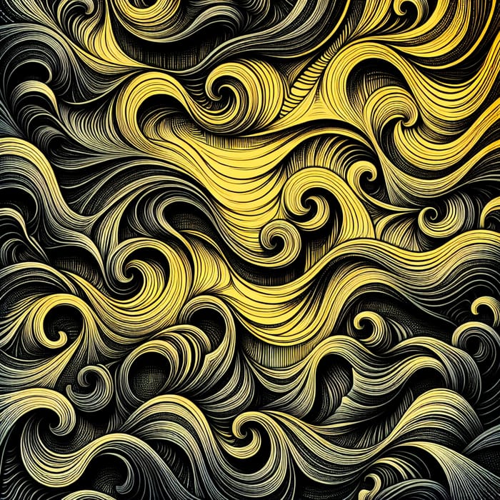 Complex Mathematical Waves in Black and Yellow Art