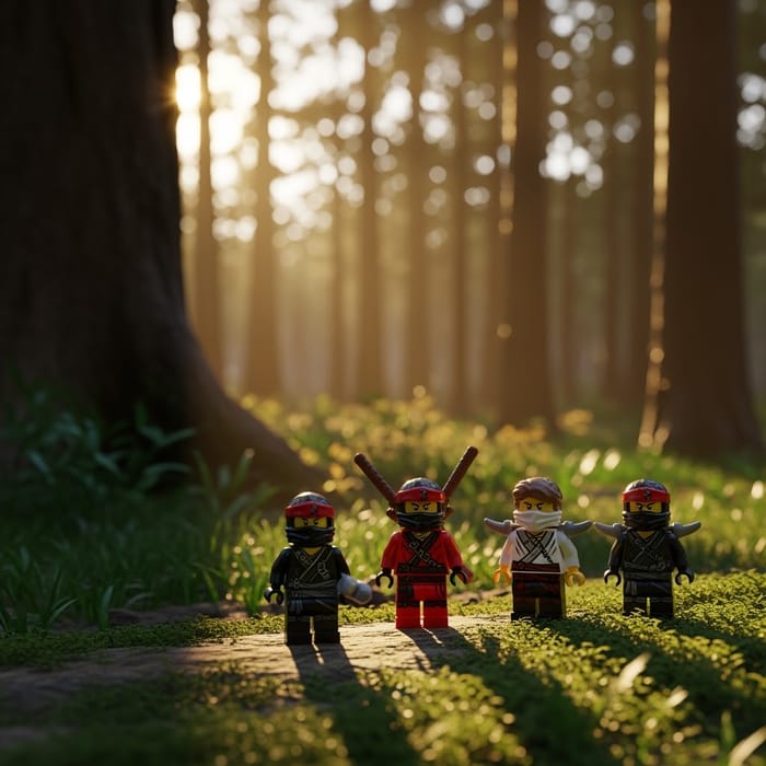 Lego Ninjago Minifigures in a 3D Forest Scene