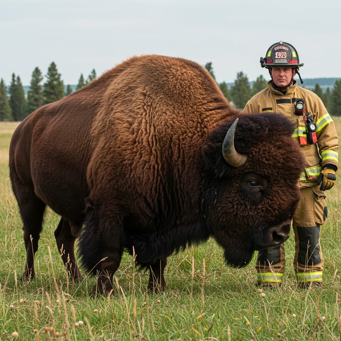 Firefighter and Bison: A Unique Duo