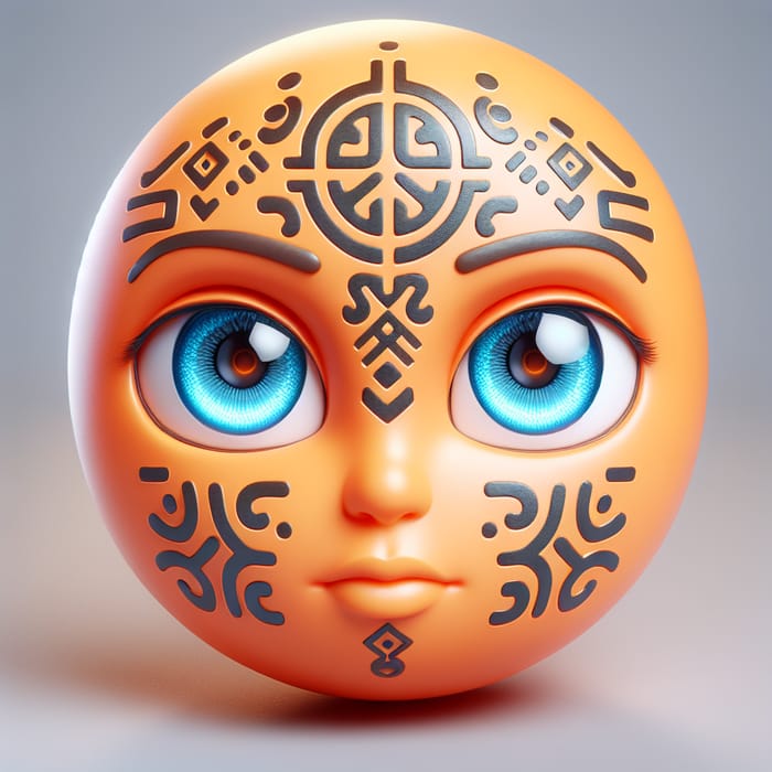 Amazigh Symbol Adorned Orange Face in 3D Cartoon Style