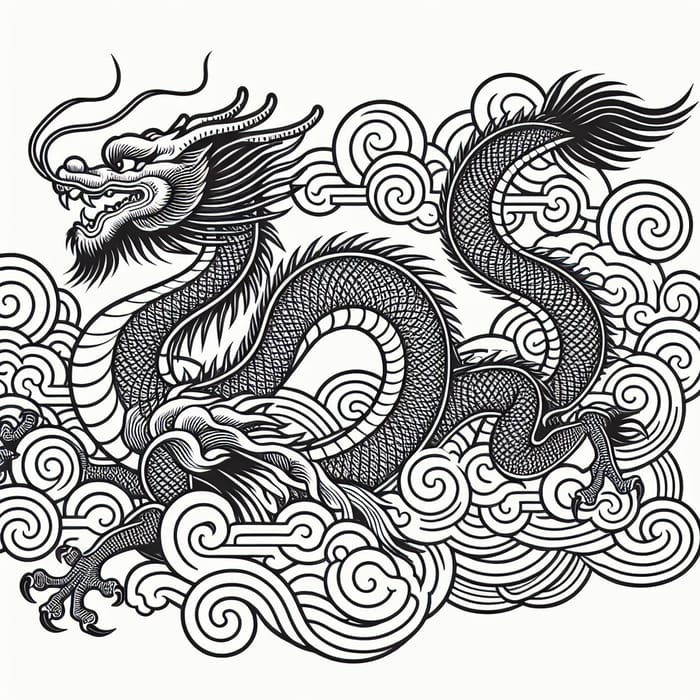 Simplified Chinese Dragon Outline Art in Traditional Style