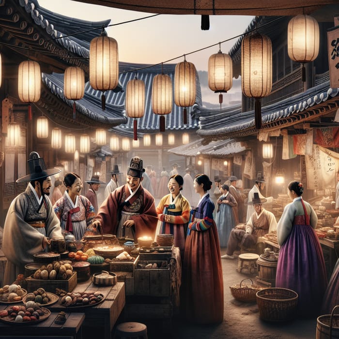 Joseon Dynasty Marketplace: A Traditional Scene