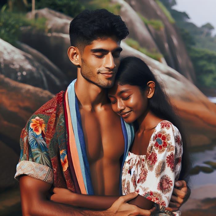 Shirtless Boy Hugs Girlfriend: Realistic Relationship Portrayal