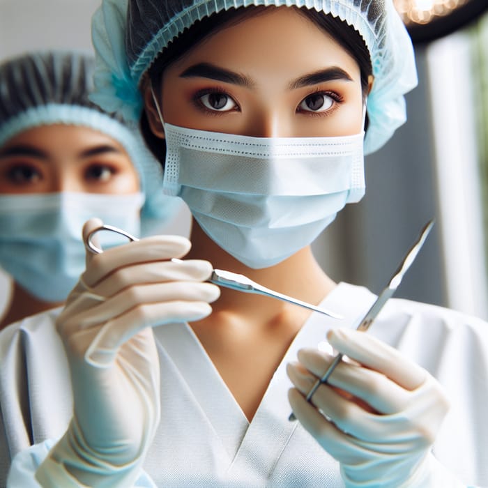 Female Nurse Performing Surgery with Scalpel