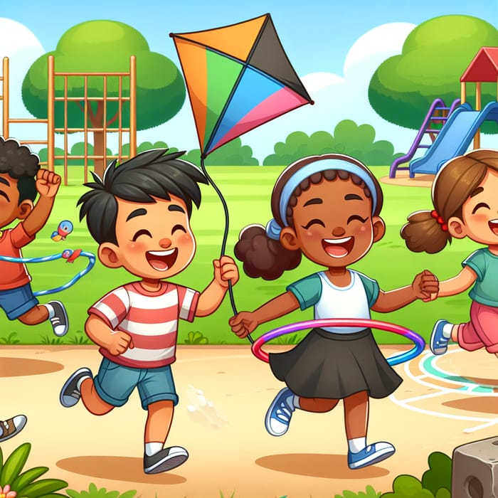 Cartoon Kids Playing in Fun Activities | Lively Park Scene