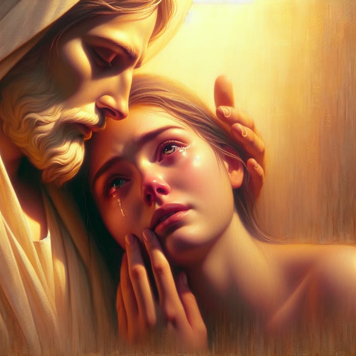 Jesus Comforting a Crying Model - Divine Connection Art