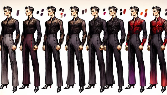 Black Latin Dance Costume Design Sketch for 4 Men