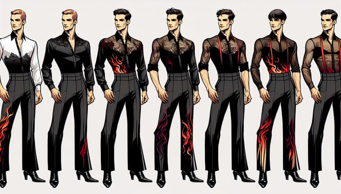 Sensual Latin Dance Costume Sketches for Four Men