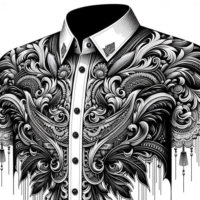 Elegant Black & White Philippine Barong Vector Pattern