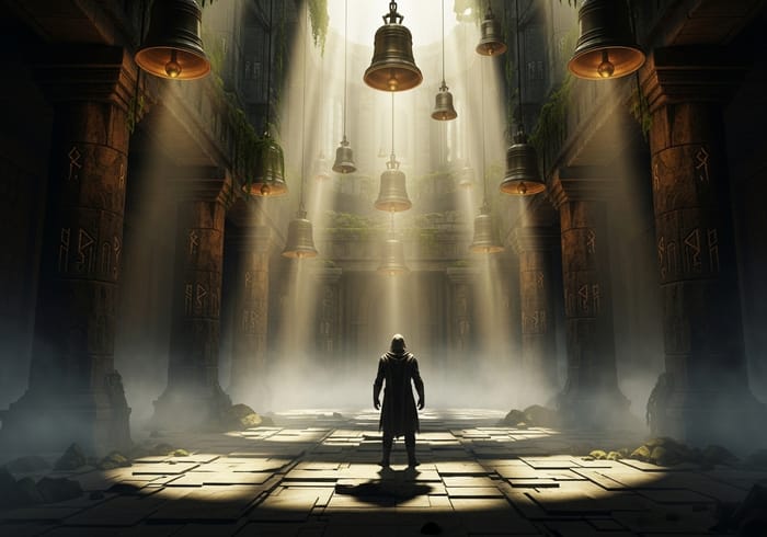 Mystical Fantasy Art: Lone Man in Ancient Temple
