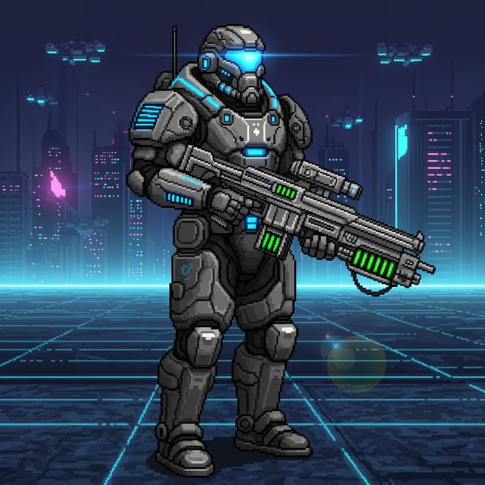 Futuristic Pixel Art Soldier Design Futuristic Pixel Art Soldier Design