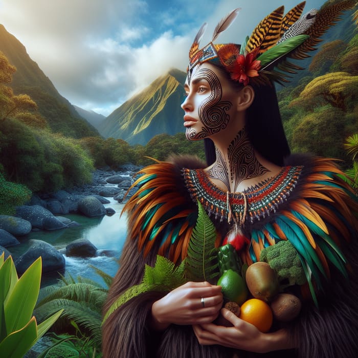 Maori Woman Embodying Grace and Strength | Natural Landscape | Eating Healthy Food