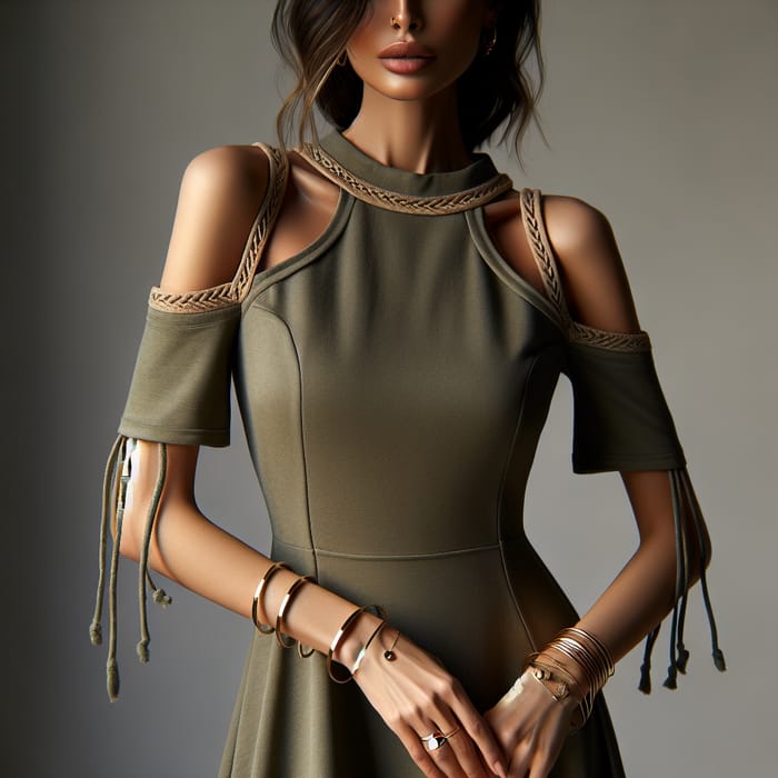 Elegant Woman in Olive Green Dress | Modern Fashion Editorial