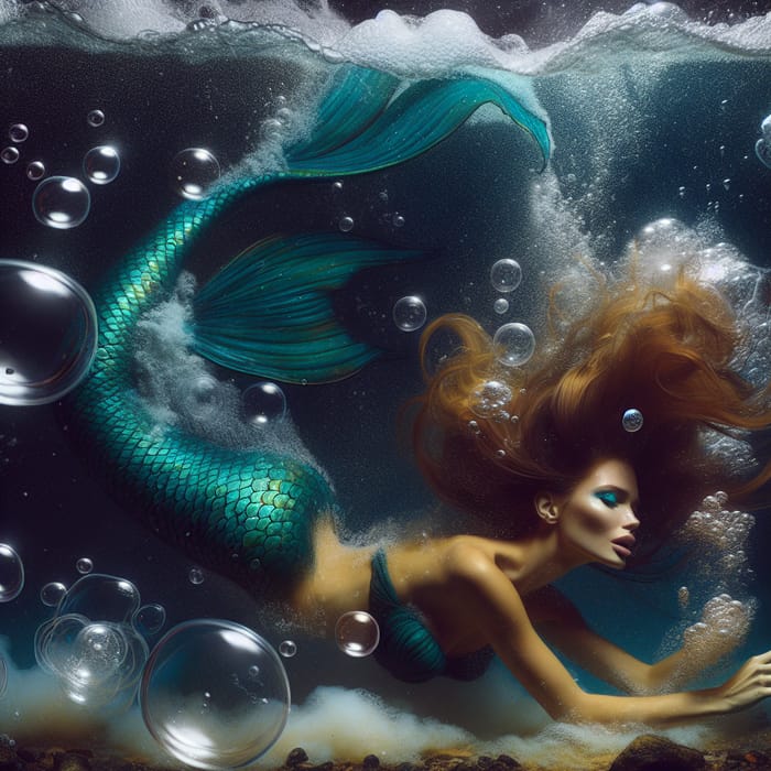 Mermaid Transforming into Foam - Underwater Fantasy Art