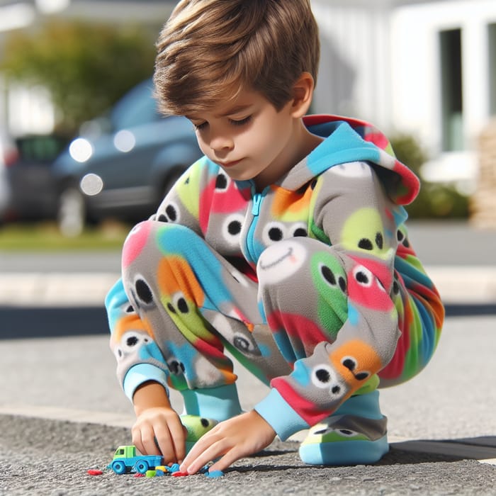 Playful Eight-Year-Old Boy in Diapers and Onesie