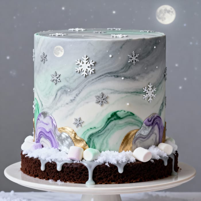 Elegant Lilac Green Chocolate Cake with Snowflakes Elegant Lilac Green Chocolate Cake with Snowflakes