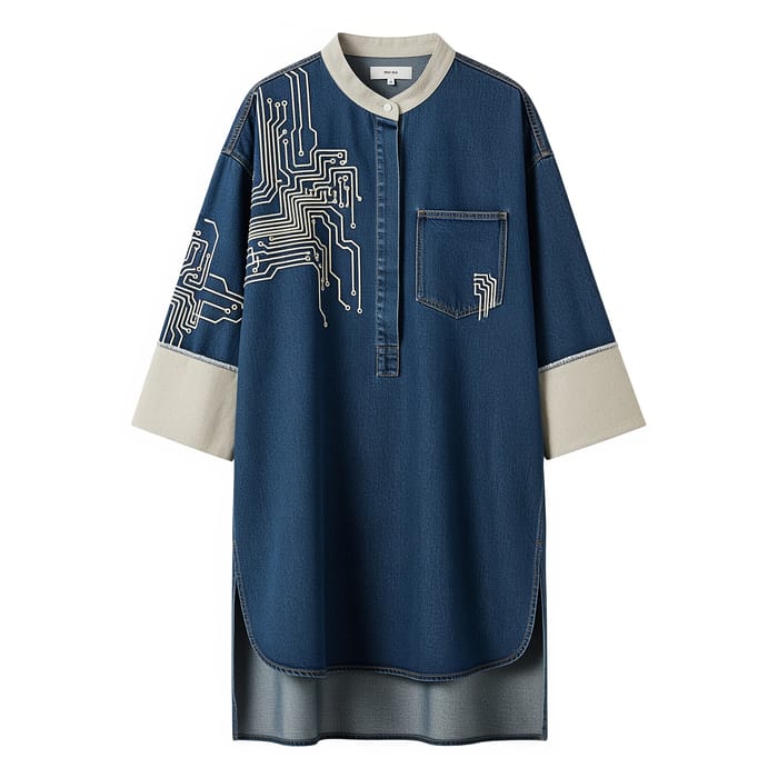 Modern Denim Shirt with Artisan Touches Modern Denim Shirt with Artisan Touches