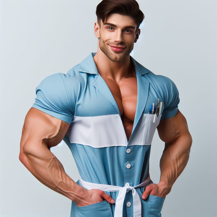 Muscular Nutritionist in Light Blue Uniform - Expert Advisor