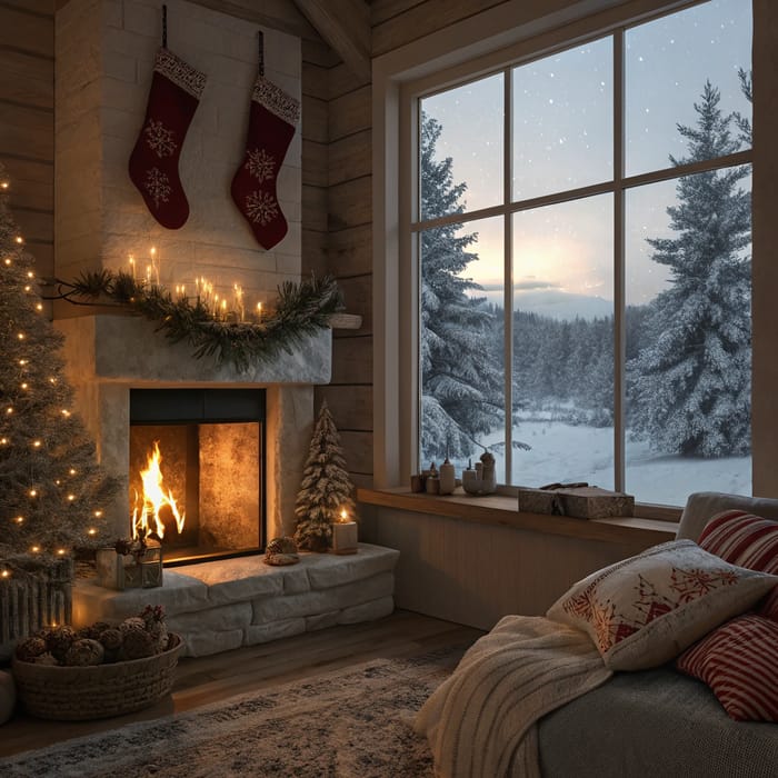 Cozy Winter Evening at Home with Fireplace