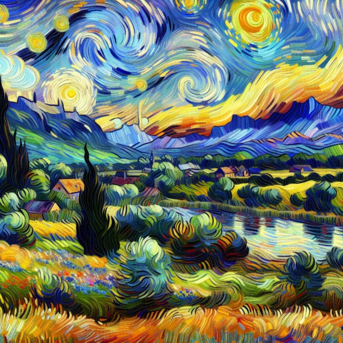 Van Gogh Style Post-Impressionist Landscape Painting