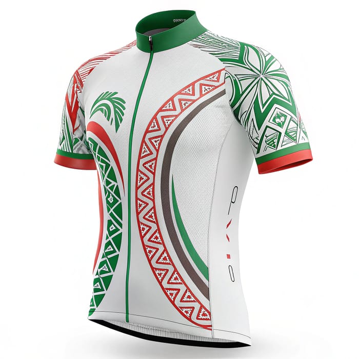 Tribal Style Cycle Jersey - White, Green, Red