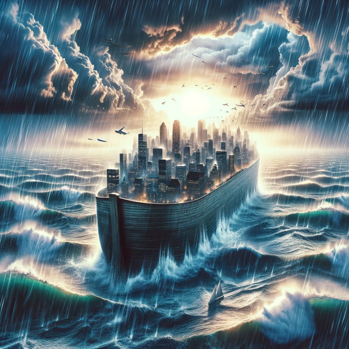 Apocalyptic Noah's Ark Cityscape in Storm | Unique Artwork