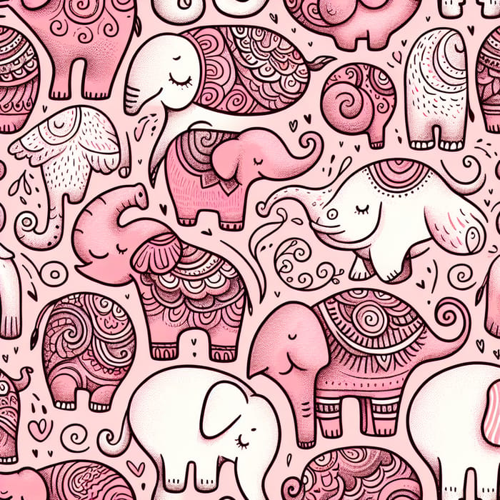 Hand-drawn Pink Elephant Pattern