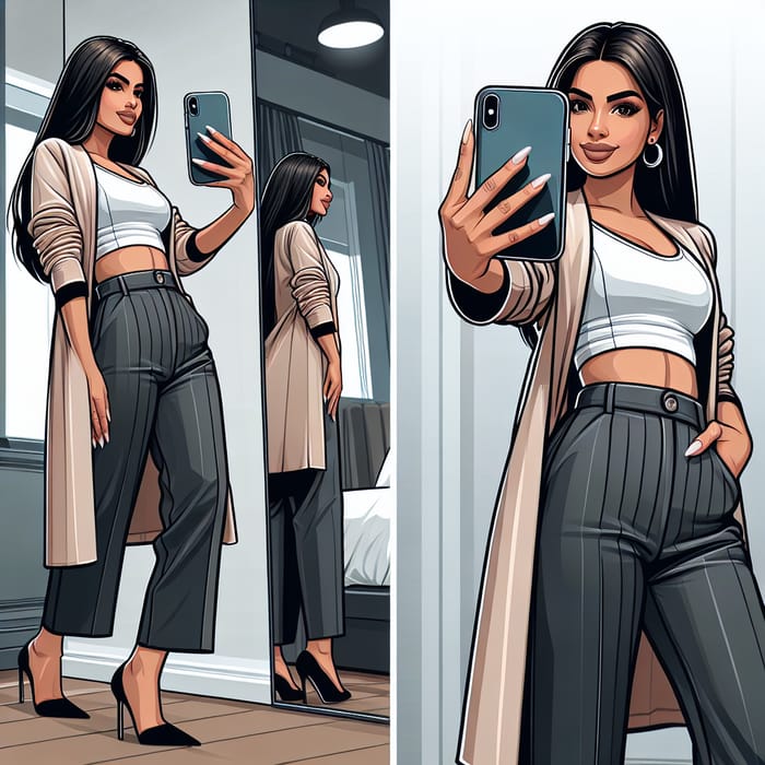 Stylish Woman Taking Instagram Selfie | Full-Body Shot